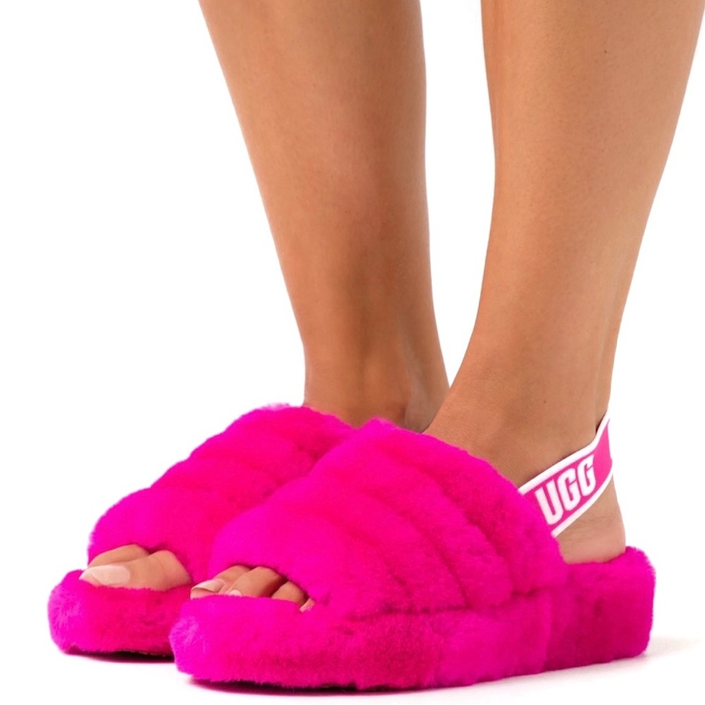 UGG Women's Fluff Yeah Slide Slippers Fuzzy Pink Size 5
